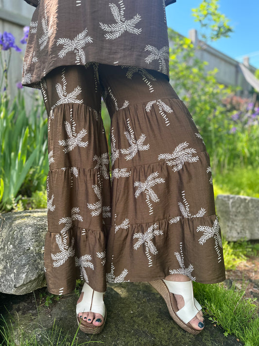 Palm Print Pants Brown