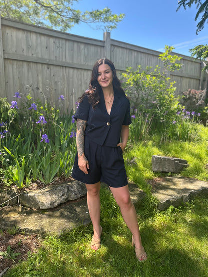 Belted Woven Shorts Navy