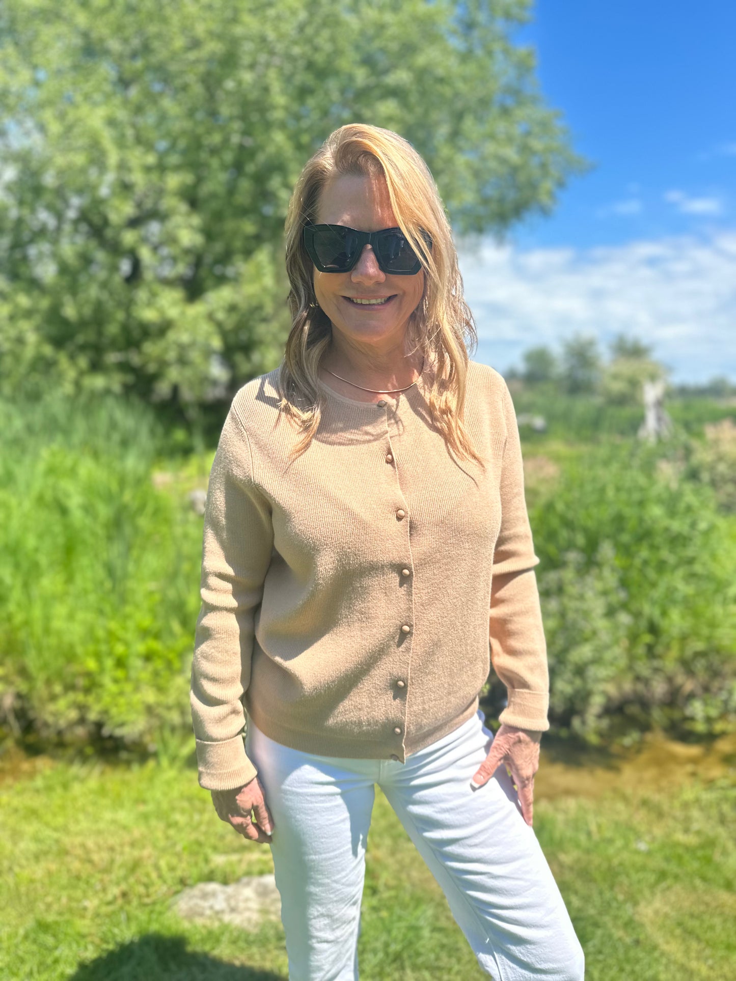Ribbed Button Down Cardigan Camel