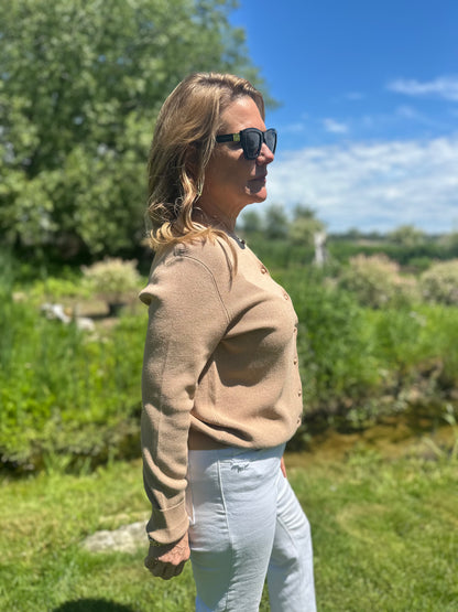 Ribbed Button Down Cardigan Camel