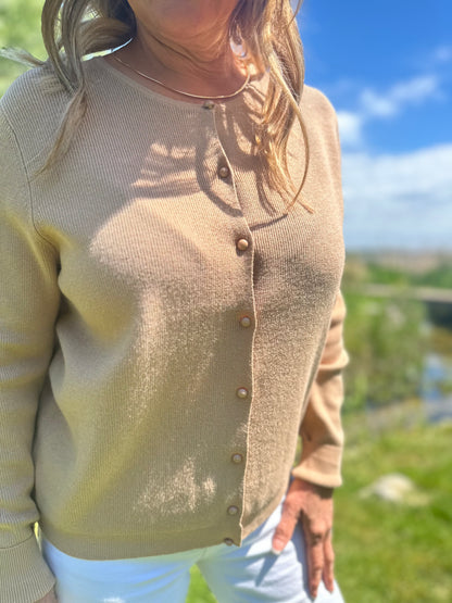 Ribbed Button Down Cardigan Camel