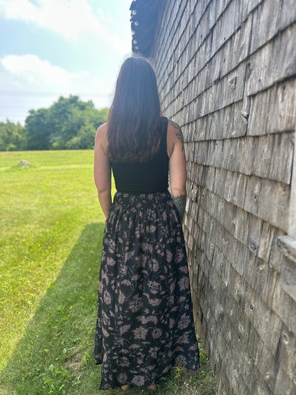 Floral Ruffle Maxi Skirt Black