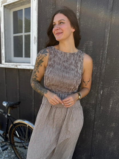 Smocked Gingham Sleeveless Midi Dress