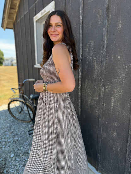 Smocked Gingham Sleeveless Midi Dress