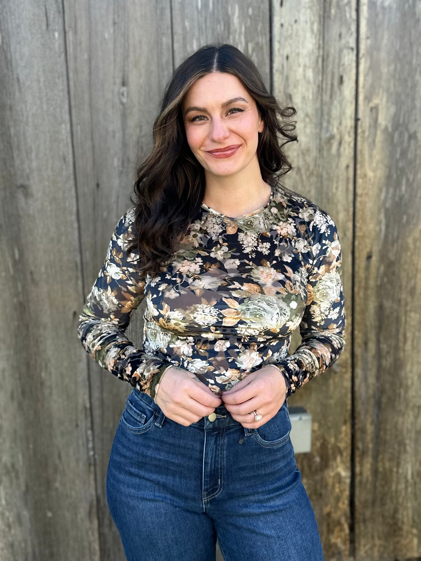 Long Sleeve Floral Bodysuit Black