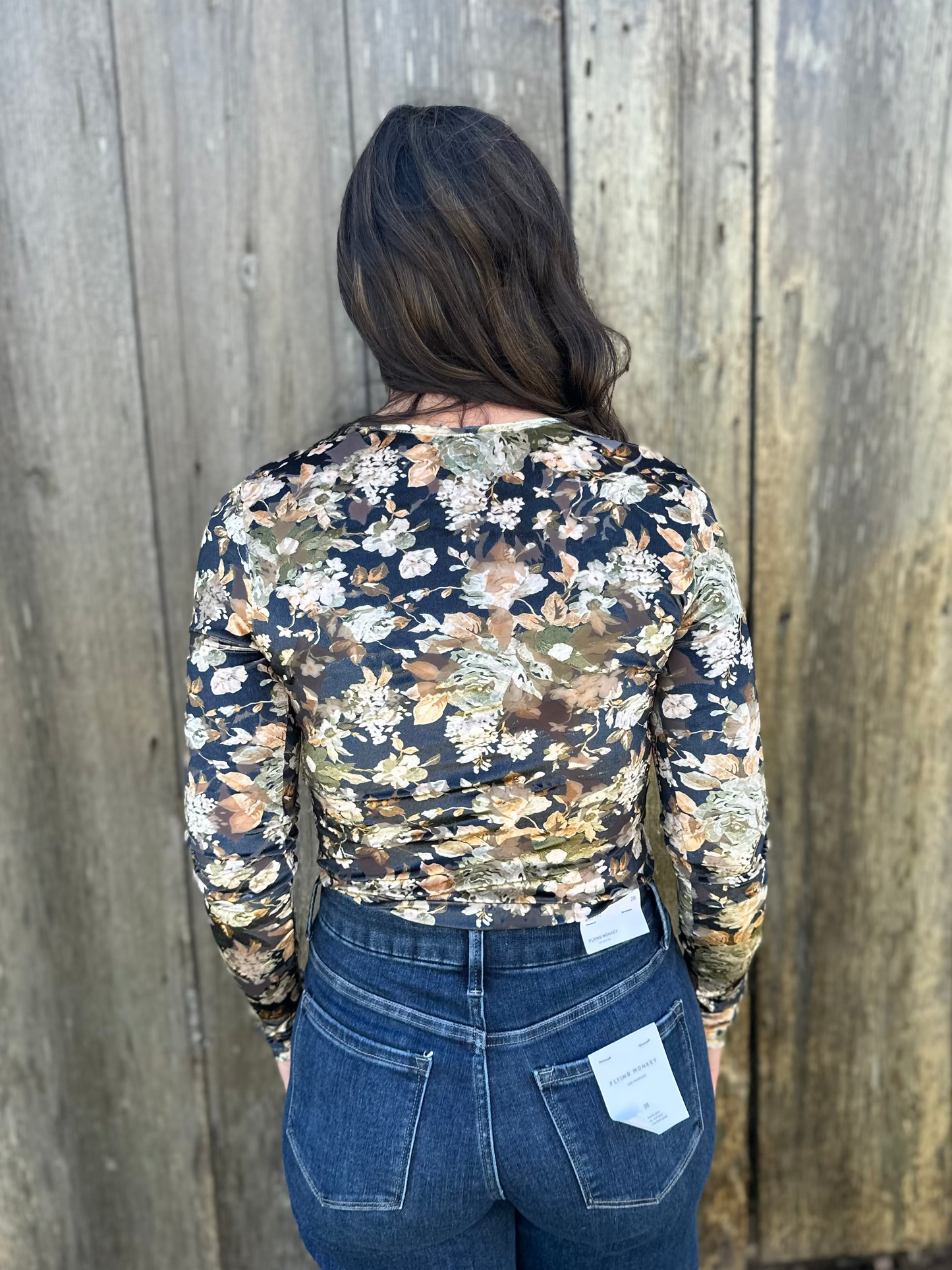 Long Sleeve Floral Bodysuit Black