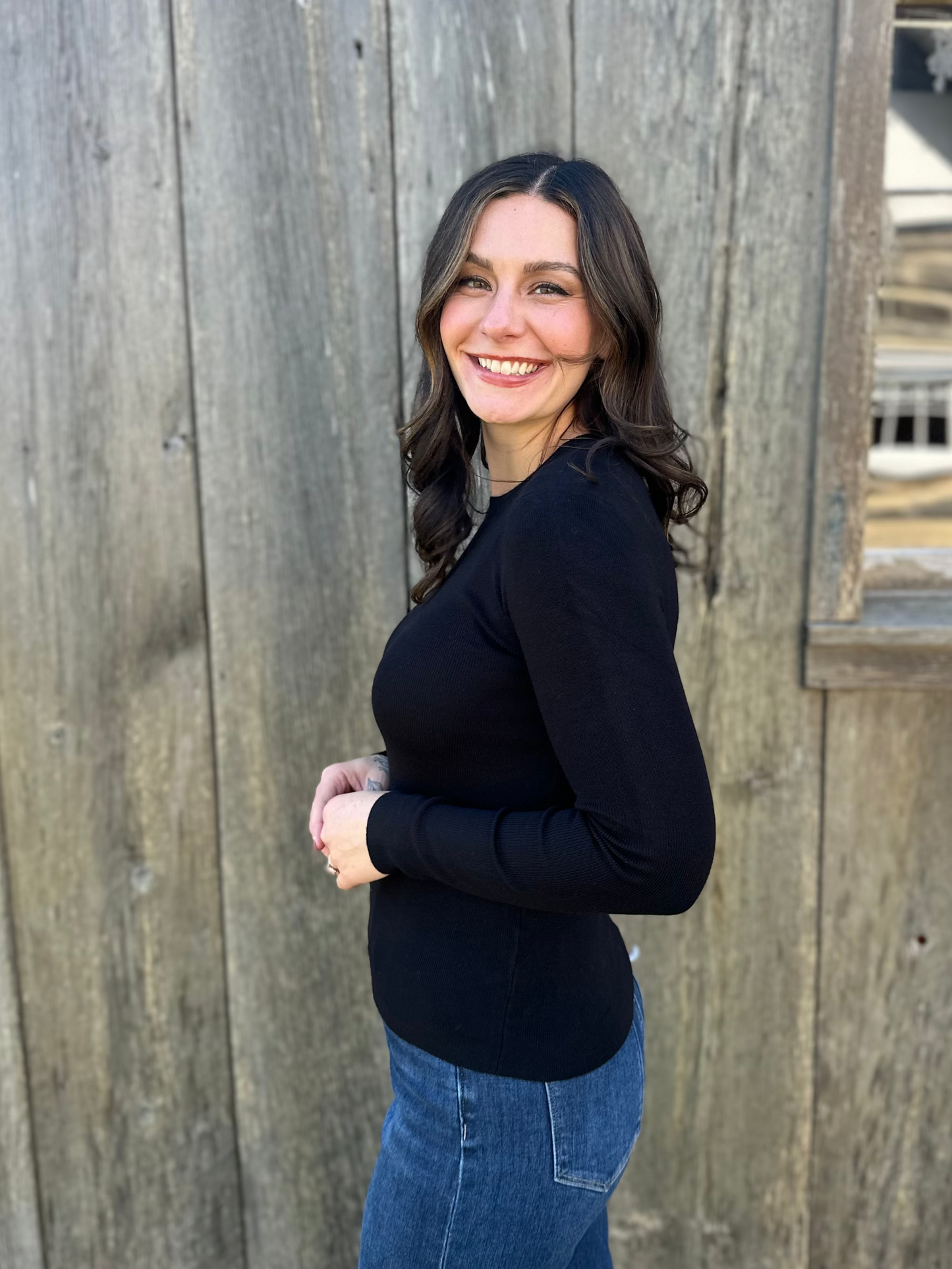 Ribbed Long Sleeve Top Black