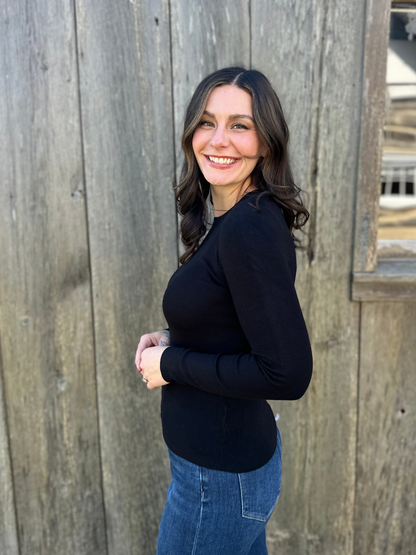 Ribbed Long Sleeve Top Black