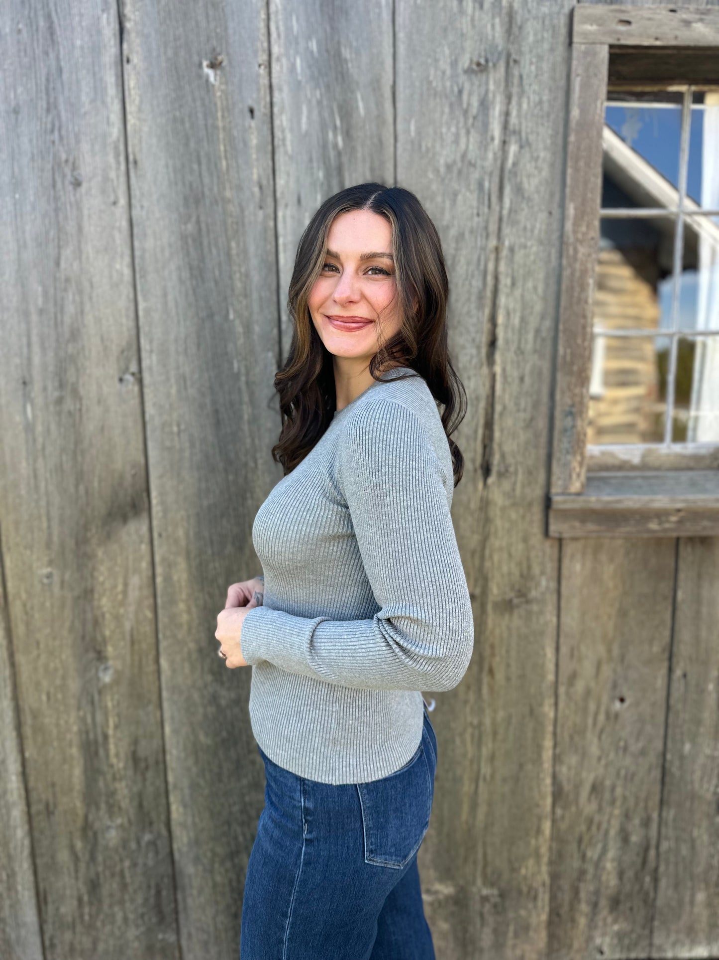 Crewneck Ribbed Sweater Grey