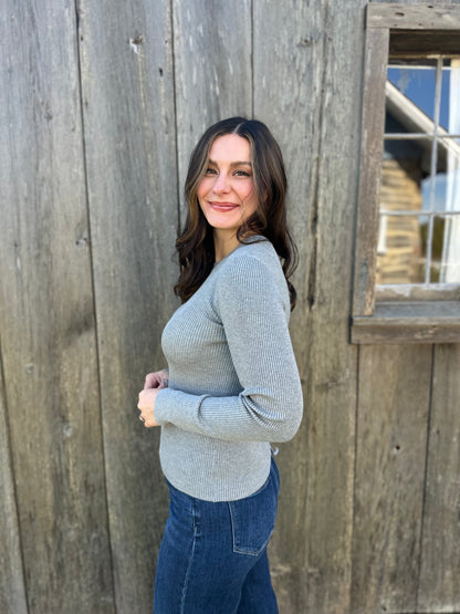 Crewneck Ribbed Sweater Grey