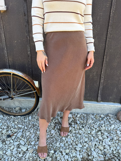 Silky Suede Feel Midi Skirt Brown