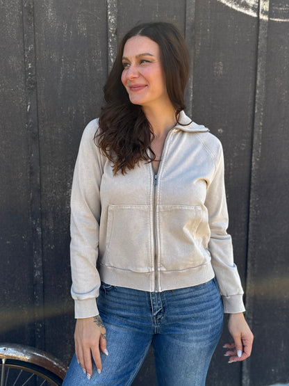 Terry Cropped Track Jacket Stone