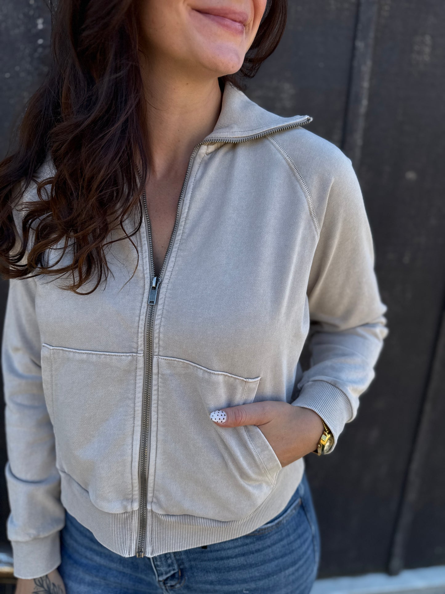 Terry Cropped Track Jacket Stone