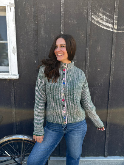 Stripe Multi Color Button Up Cardigan Green