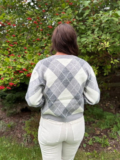 Argyle Knit Cardigan Grey