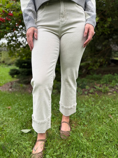 Straight Wide Leg Crop Pant Khaki