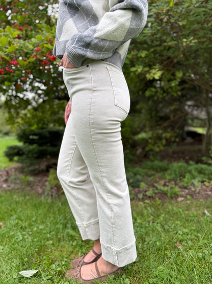 Straight Wide Leg Crop Pant Khaki