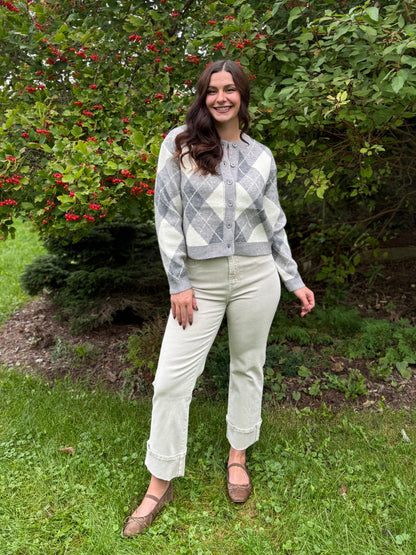 Argyle Knit Cardigan Grey