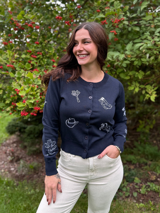 Embroidered Detail Cardigan Navy