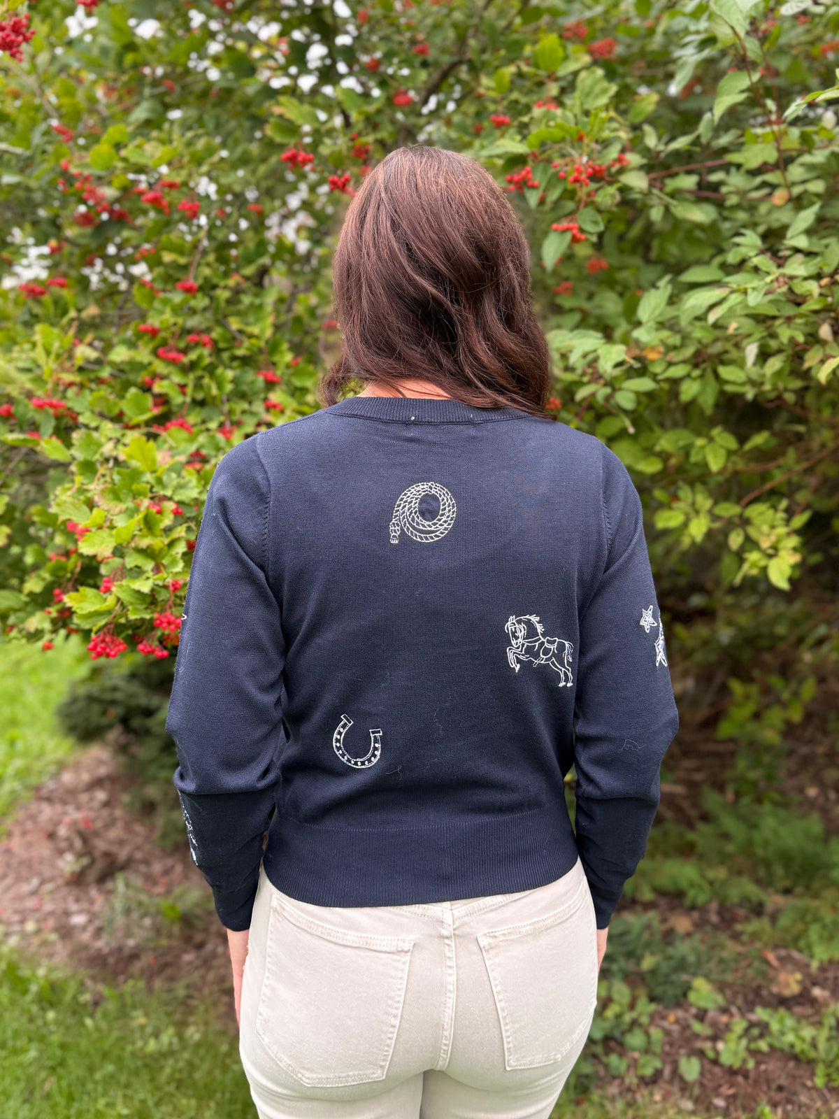 Embroidered Detail Cardigan Navy