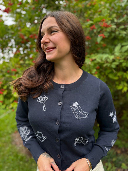 Embroidered Detail Cardigan Navy