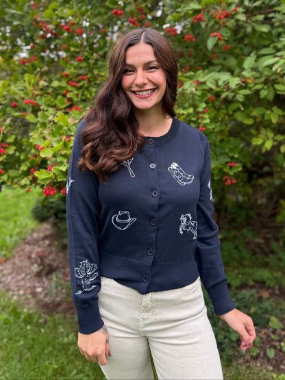 Embroidered Detail Cardigan Navy