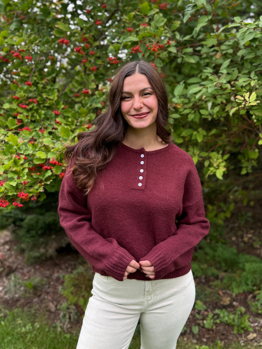 Button Detail Knit Sweater Wine