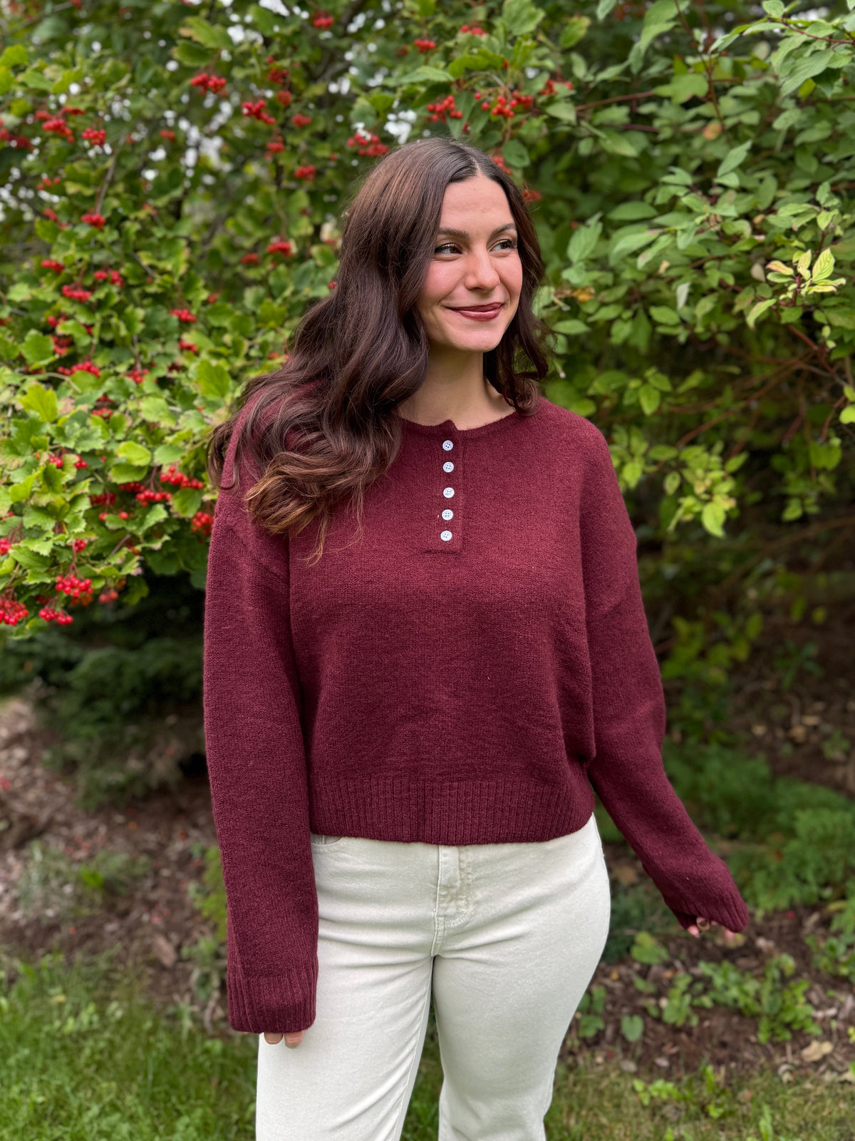 Button Detail Knit Sweater Wine