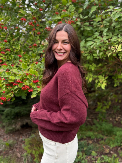 Button Detail Knit Sweater Wine
