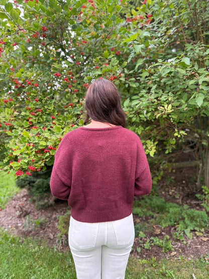 Button Detail Knit Sweater Wine