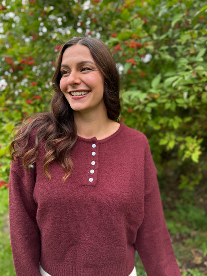 Button Detail Knit Sweater Wine