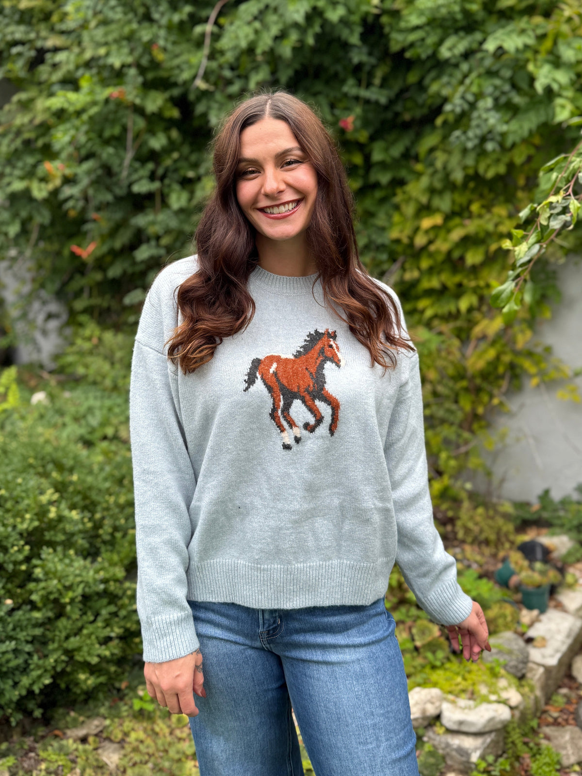 Horse Graphic Sweater Light Blue