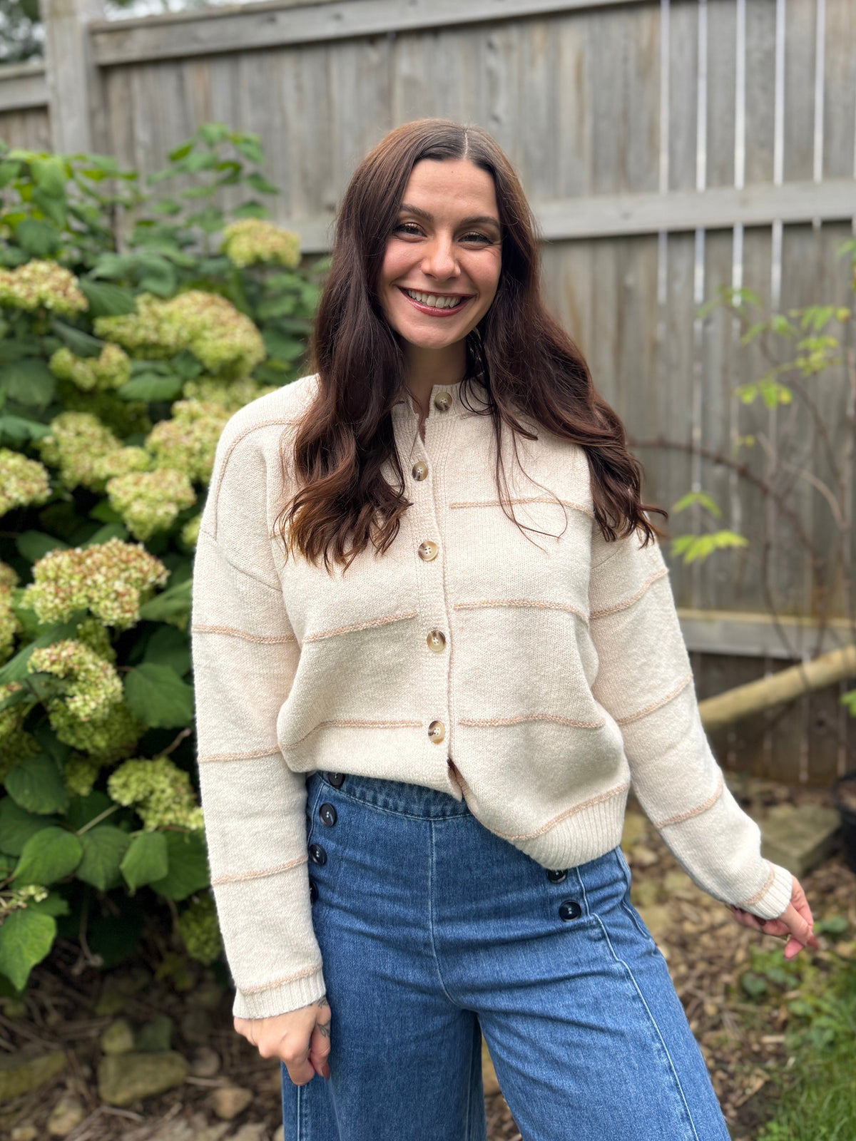 Stripe Button Down Cardigan Oat