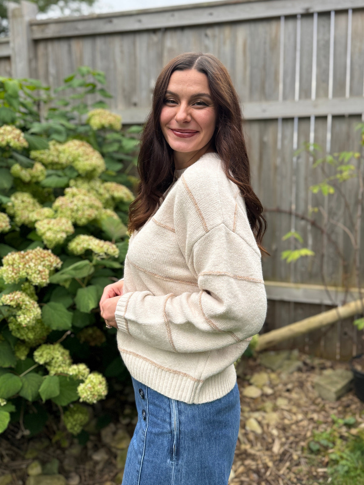 Stripe Button Down Cardigan Oat