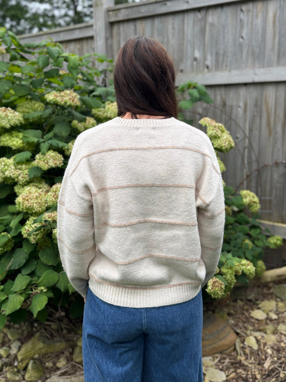Stripe Button Down Cardigan Oat