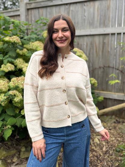 Stripe Button Down Cardigan Oat