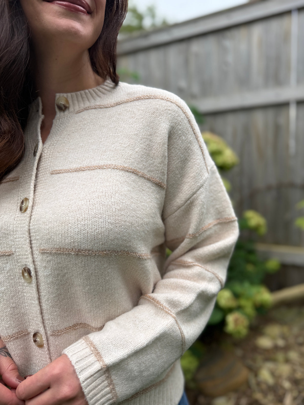Stripe Button Down Cardigan Oat