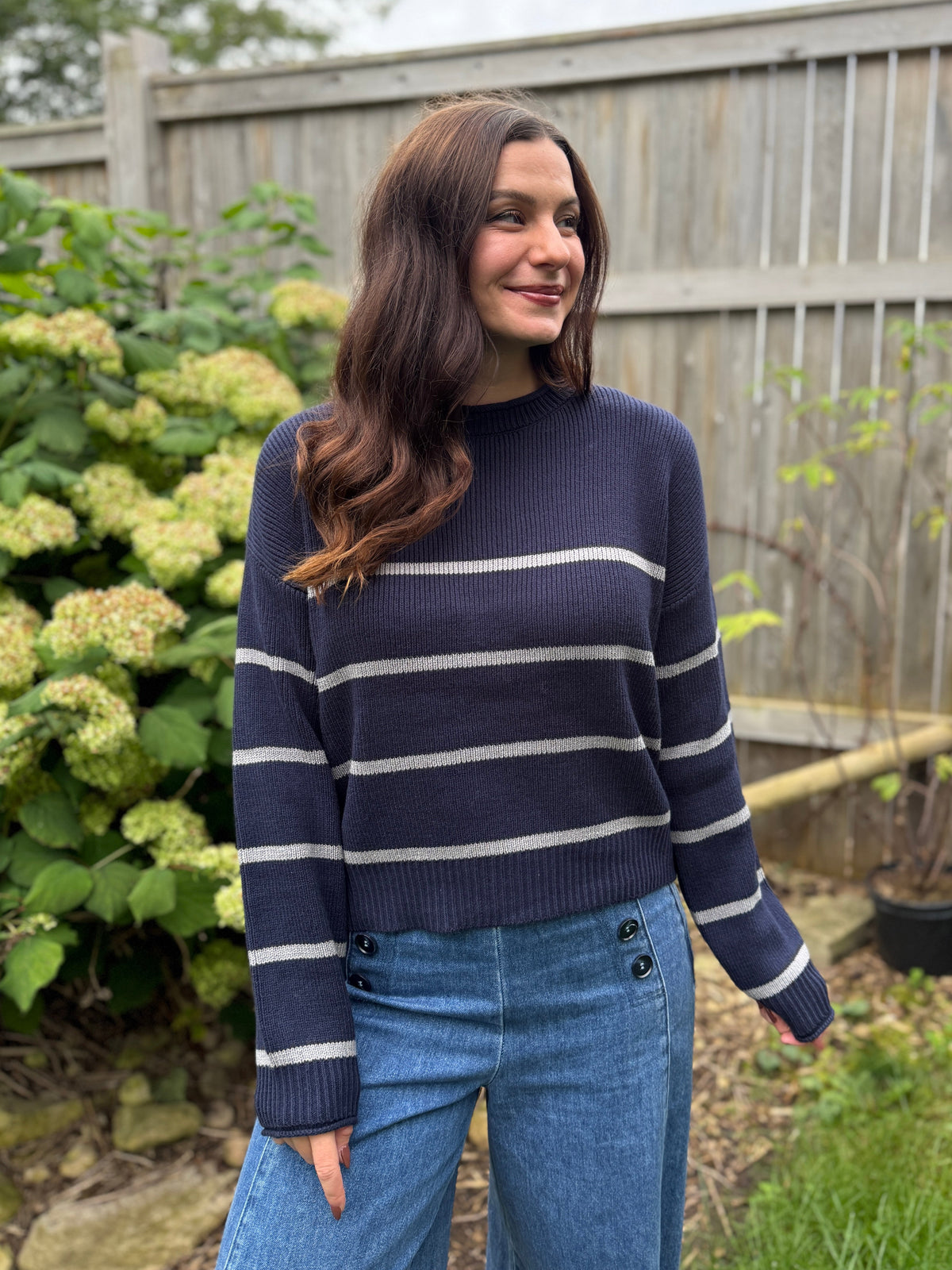 Stripe Crew Neck Sweater Navy