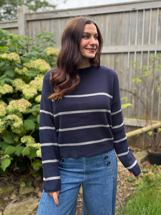 Stripe Crew Neck Sweater Navy