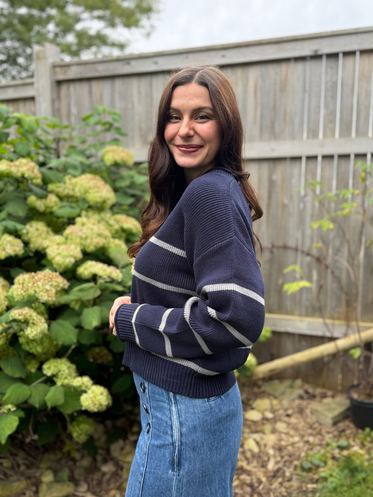 Stripe Crew Neck Sweater Navy