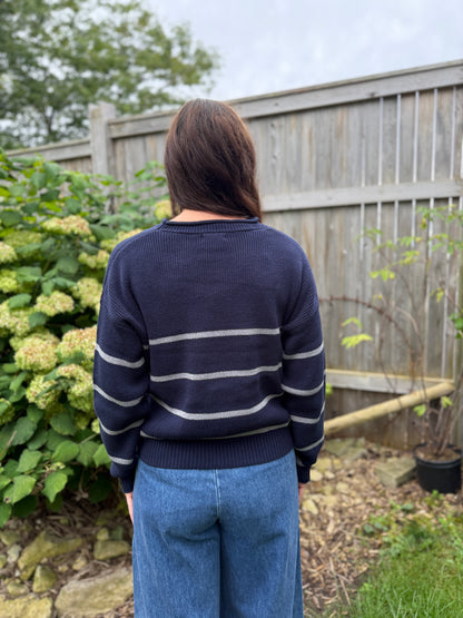 Stripe Crew Neck Sweater Navy