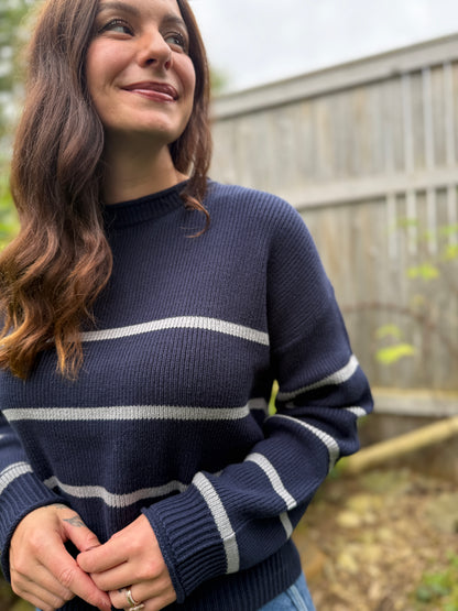 Stripe Crew Neck Sweater Navy