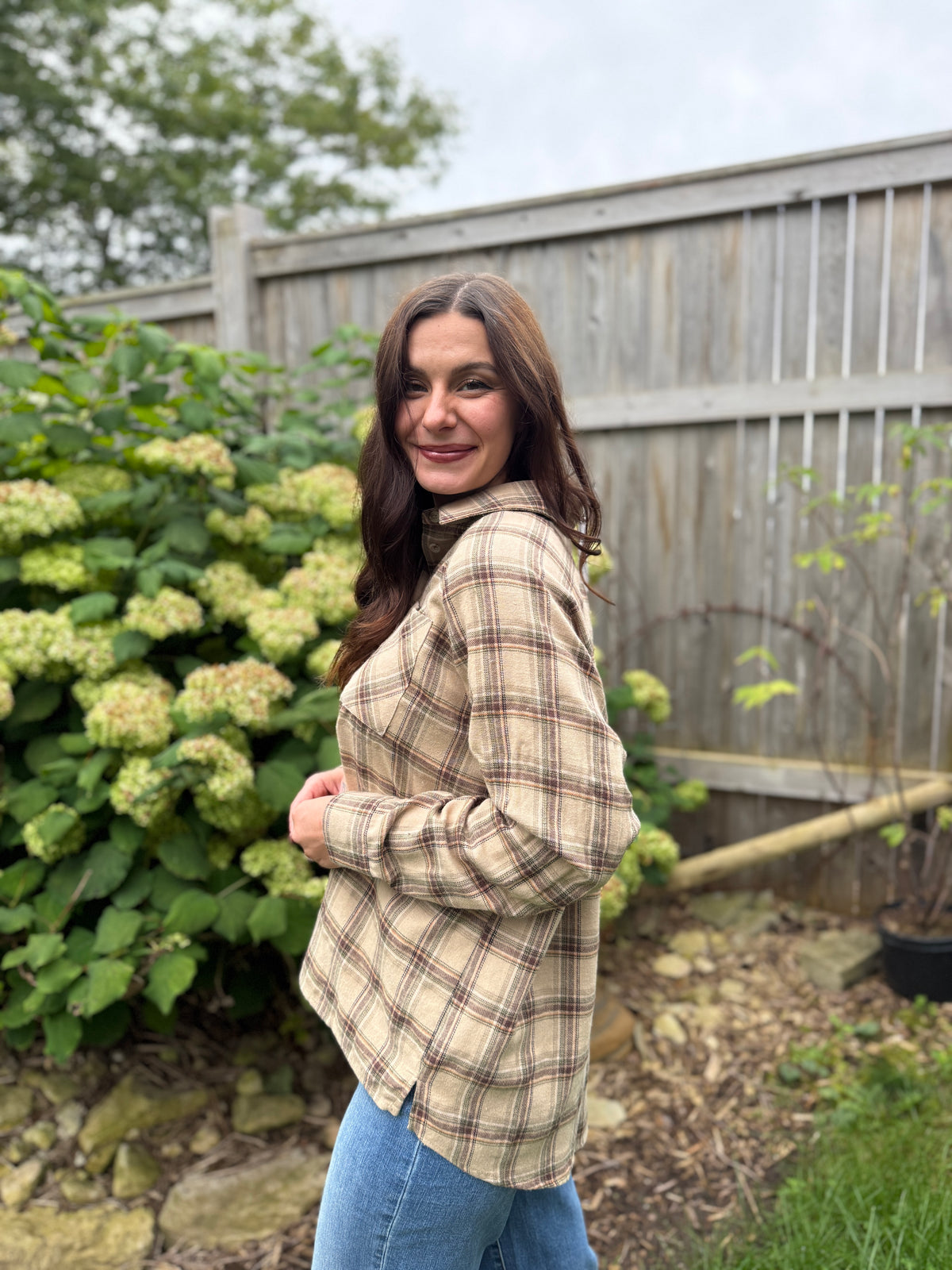 Long Sleeve Plaid Shirt Taupe