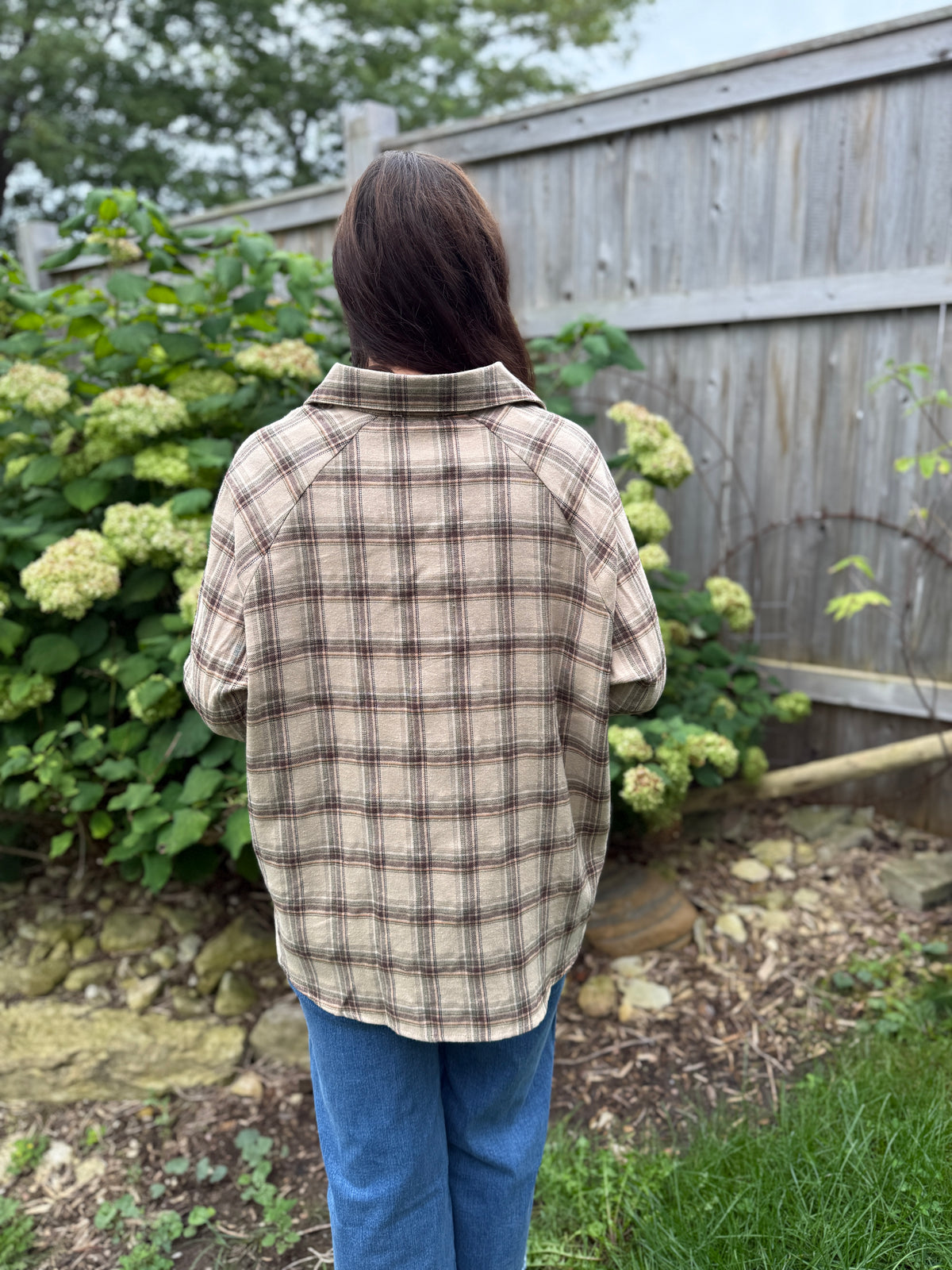 Long Sleeve Plaid Shirt Taupe