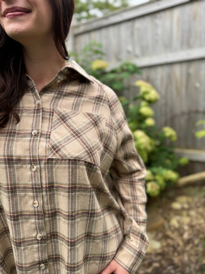 Long Sleeve Plaid Shirt Taupe