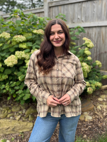 Long Sleeve Plaid Shirt Taupe