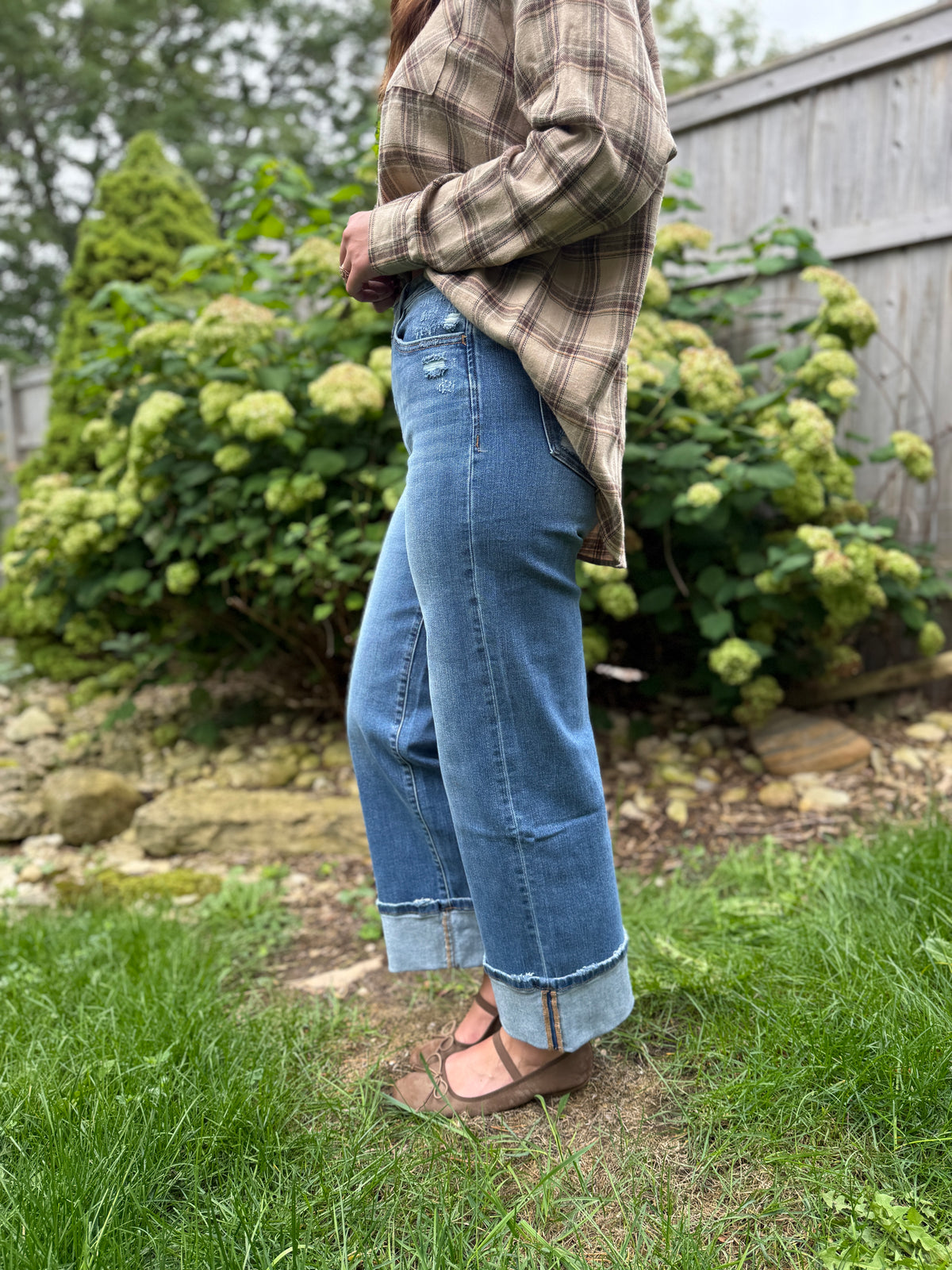 High Rise Cuffed Wide Leg Denim
