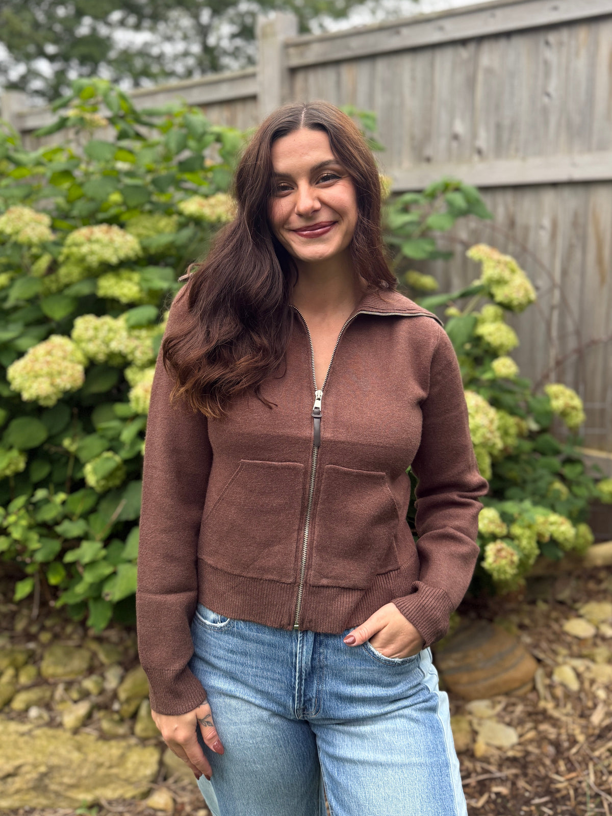 Zip Up Cardigan Brown