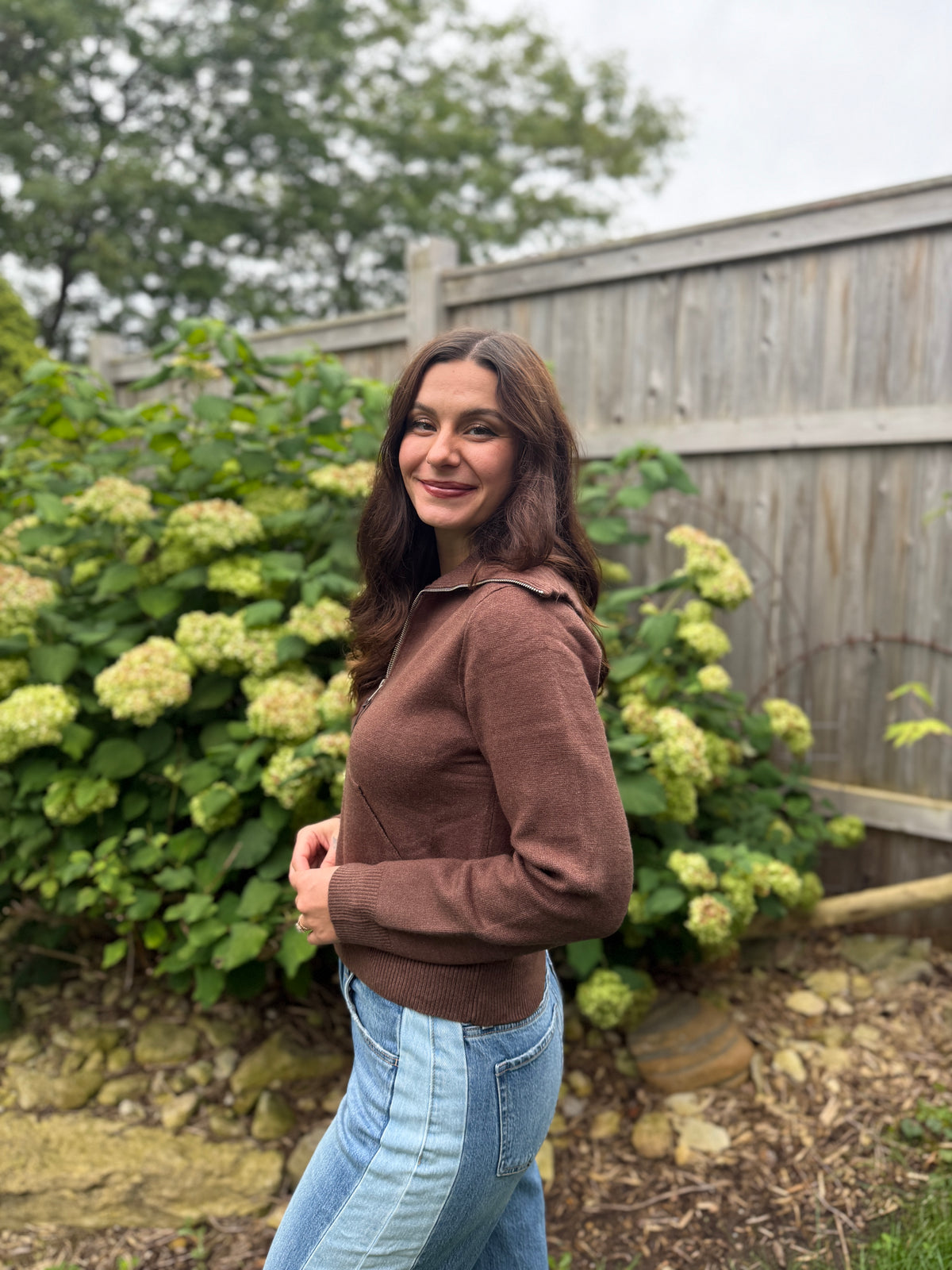 Zip Up Cardigan Brown
