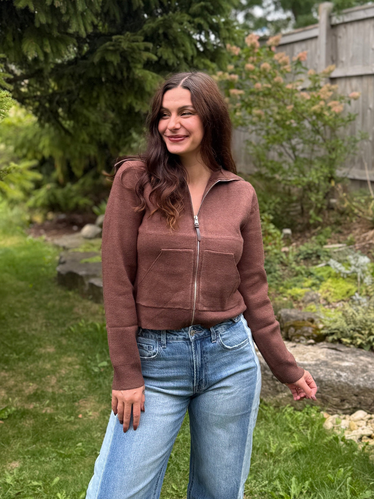Zip Up Cardigan Brown
